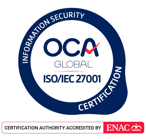 OCA Global certification mark for ISO/IEC 27001, certification body accredited by ENAC