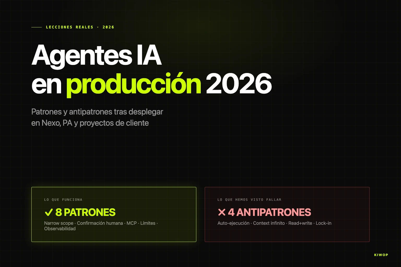 Agentes IA en producción 2026: patrones y antipatrones tras desplegar en Nexo, PA y proyectos de cliente