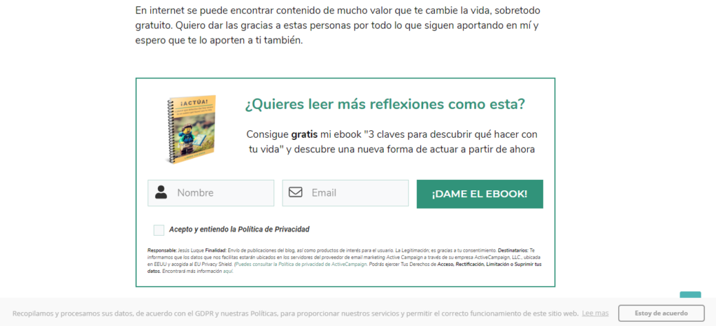 Ejemplo de un lead magnet en una estrategia de email marketing