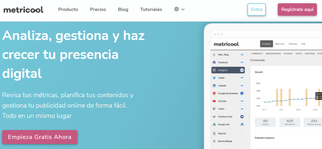 Metricool's homepage