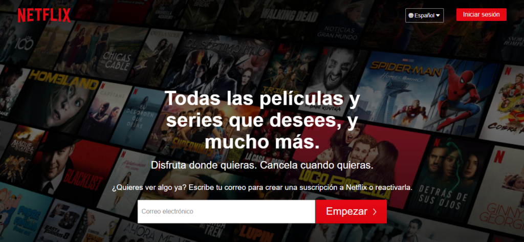 Landing page de Netflix.