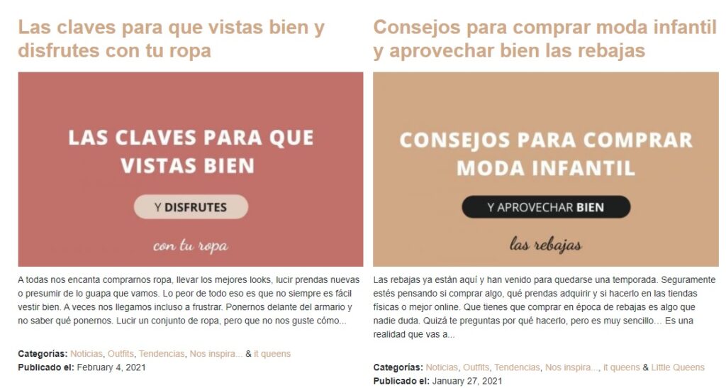 Exemple del blog de Queen'S Redacció de continguts: consells i exposició dels teus productes.