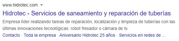 Ejemplo de título, meta descripción, URL y palabras clave de la tienda online de Hidrotec