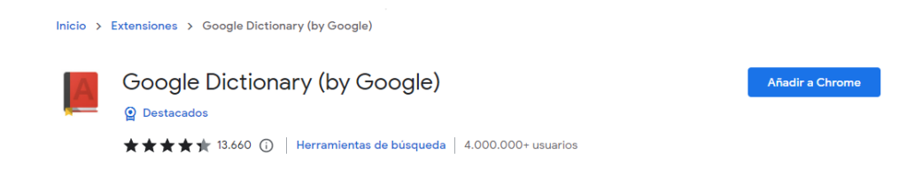 Extensón Google Dictionaryde Google