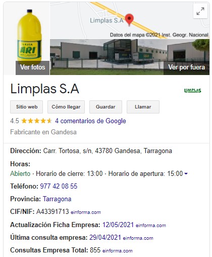 ejemplo de ficha de google my business de limplas