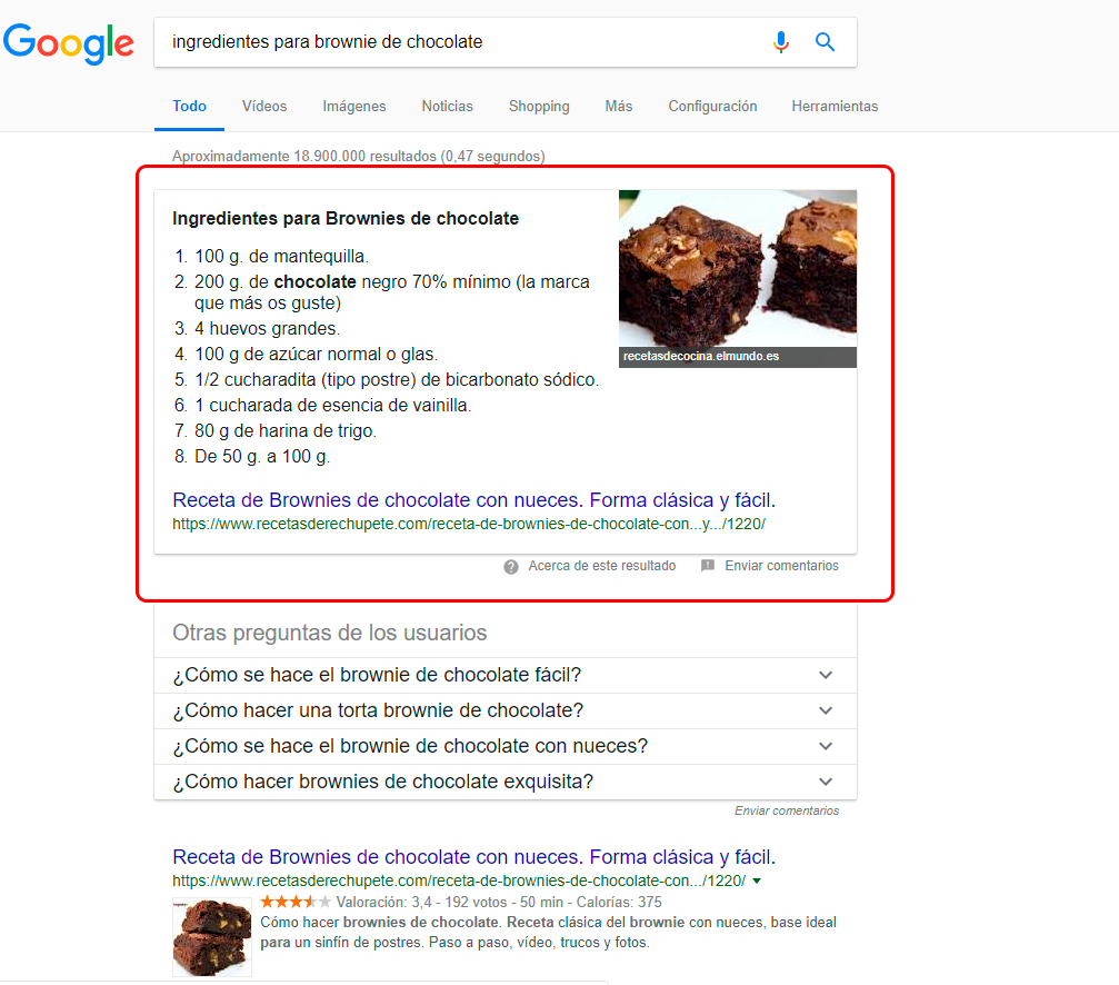 Fragmento destacado en posición cero de google