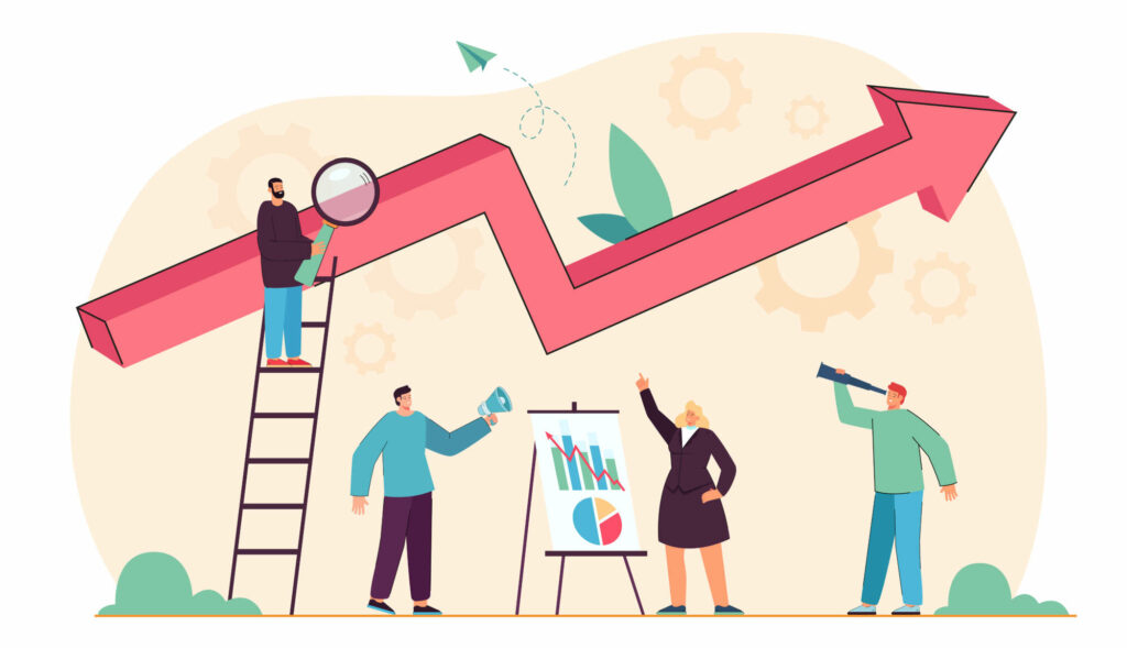 Empresarios analizando una gráfica de rendimiento positivo