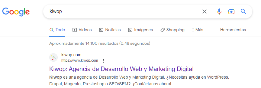 Resultados Kiop en Google