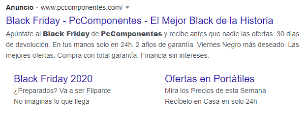 Google Ads Black Friday example