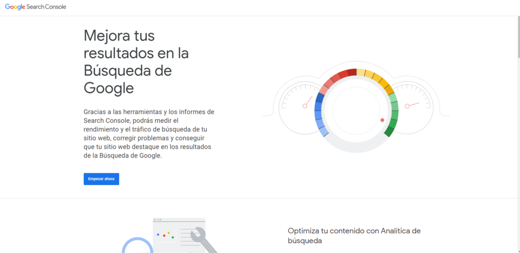 Pàgina d'inici de Google Search Console