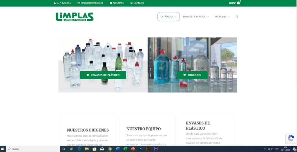 Ejemplo página principal de la tienda online de Limplas