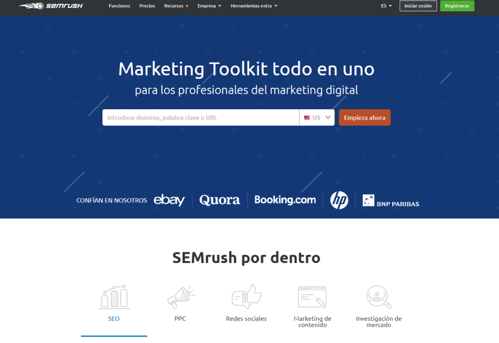 Página principal SEMrush