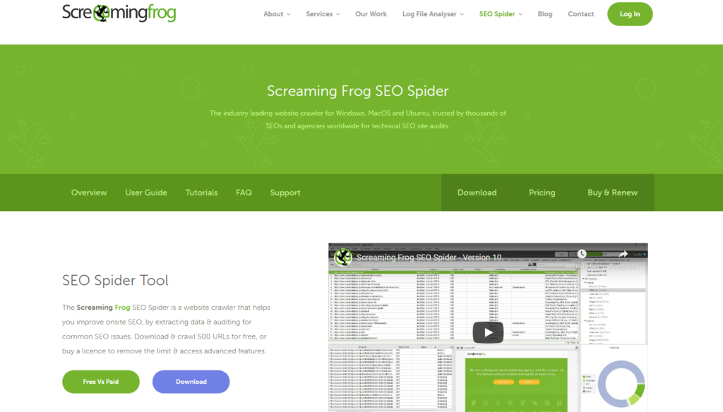 Pàgina d'inici de Screaming Frog