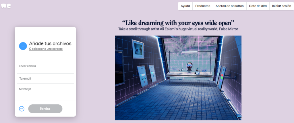 WeTransfer's homepage