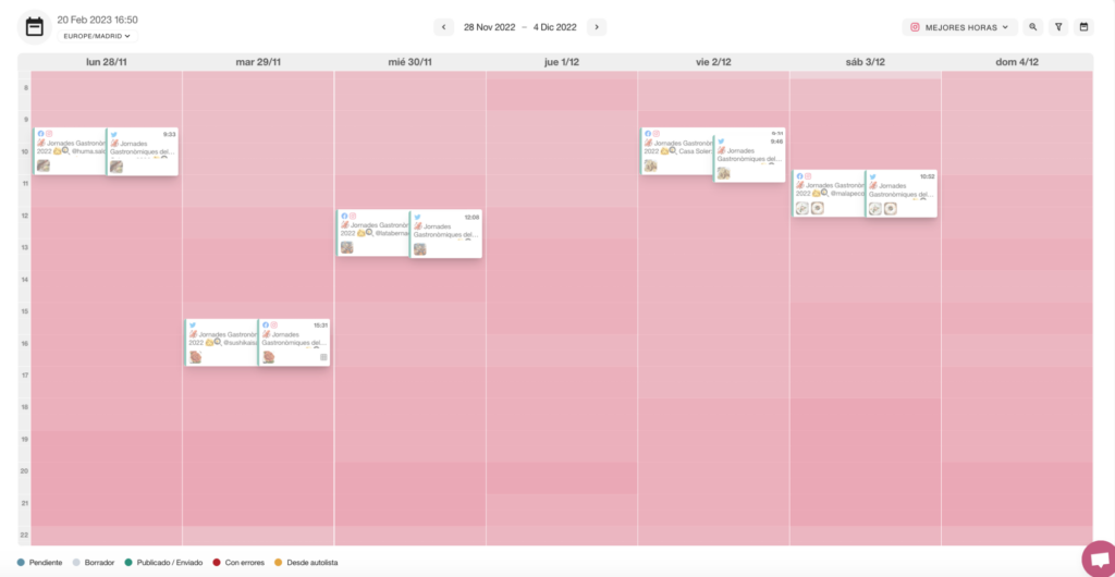 calendario de contenidos en metricool