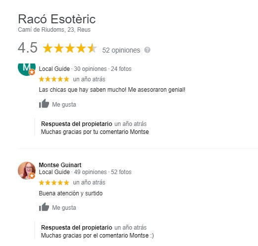 reseñas en google my business raco esoteric