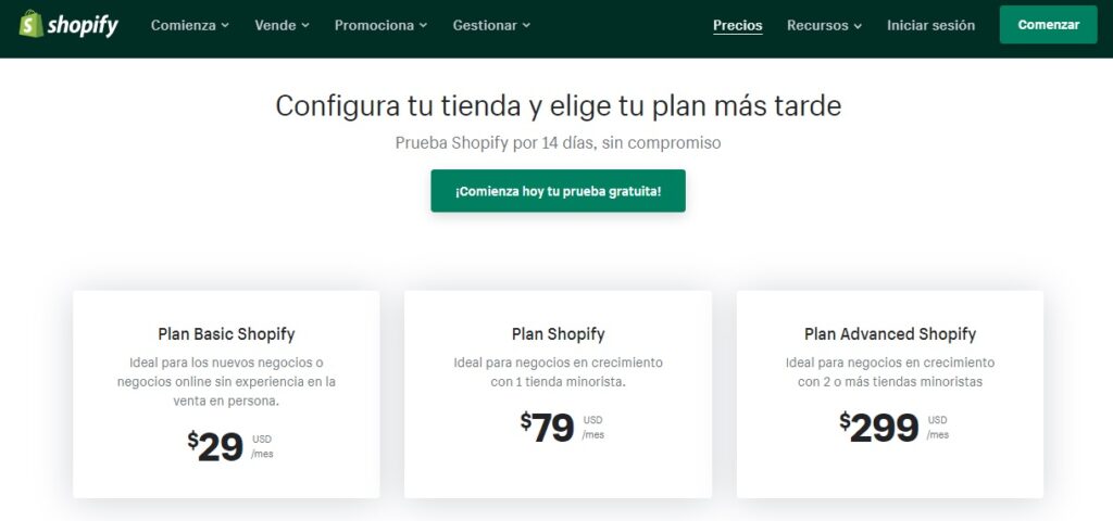 tarifa de precios de Shopify