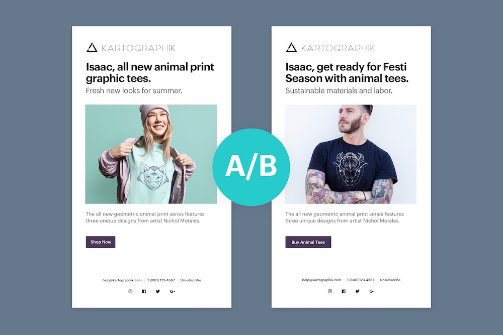 Example test A/B email marketing