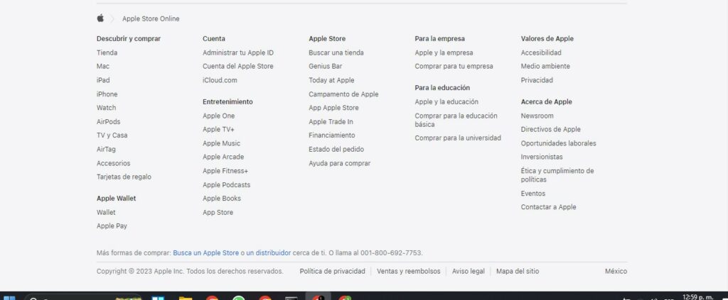 Footer de Apple