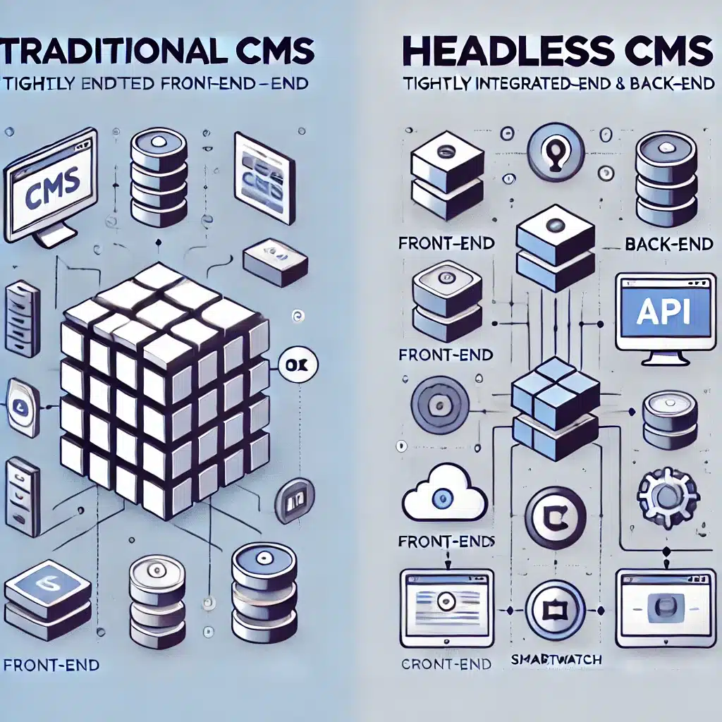 Comparativa visual entre CMS tradicional y Headless CMS